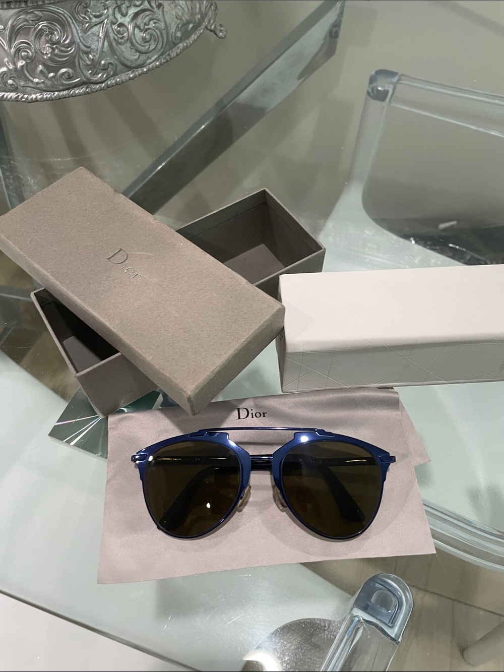 Dior Blue Frame Sunglasses with Dark Lenses